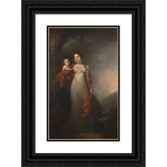 Franciszek Ksawery Lampi 11x14 Black Ornate Wood Framed Double Matted Museum Art Print Titled: Portrait of Maria Morsztyn with Her Son