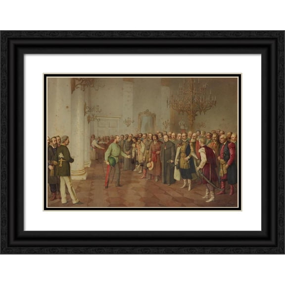 Franciszek Tepa 14x11 Black Ornate Wood Framed Double Matted Museum Art Print Titled: The Emperor Welcoming Polish and Ukrainian Delegation in Lviv (1881)