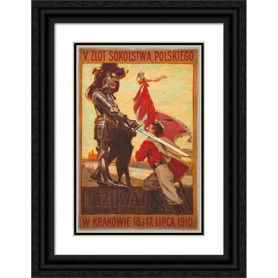 Franciszek Zieliński 11x14 Black Ornate Wood Framed Double Matted Museum Art Print Titled: V Rally of the Polish Falconry in Krakow (1910)