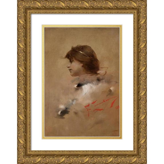 Franciszek Żmurko 11x14 Gold Ornate Wood Frame and Double Matted Museum Art Print Titled - Head of a Woman in Profile (1893)