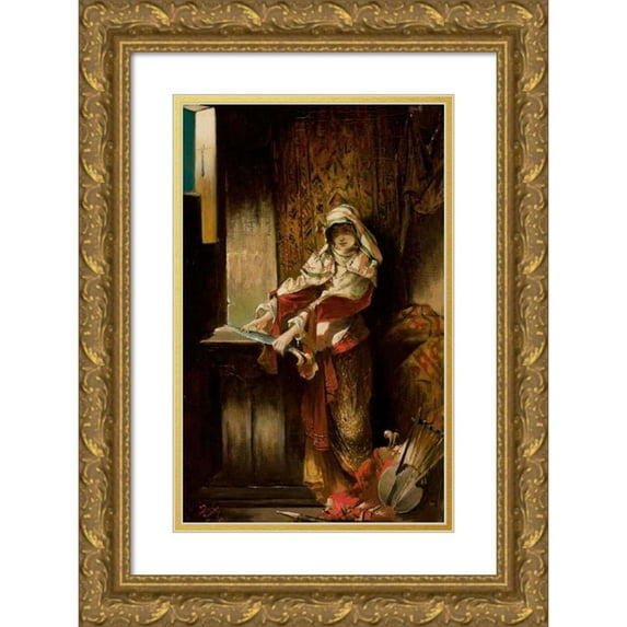 Franciszek Żmurko 11x14 Gold Ornate Wood Frame and Double Matted Museum Art Print Titled - Mauritanian Woman Sharpening a Yatagan (1891)