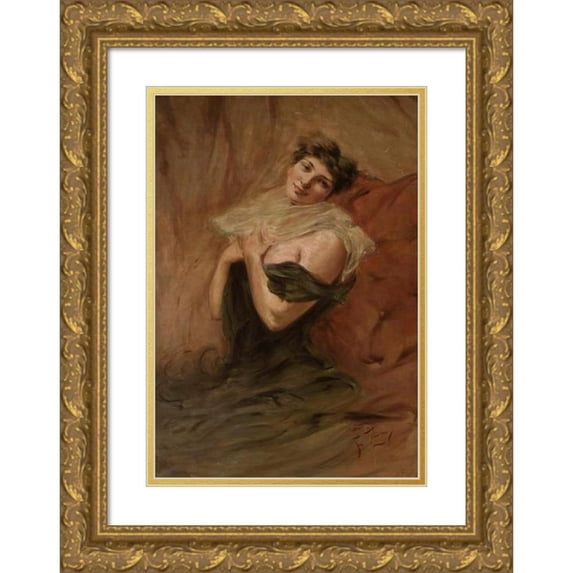 Franciszek Żmurko 11x14 Gold Ornate Wood Frame and Double Matted Museum Art Print Titled - Portrait of a Young Woman (circa 1895)