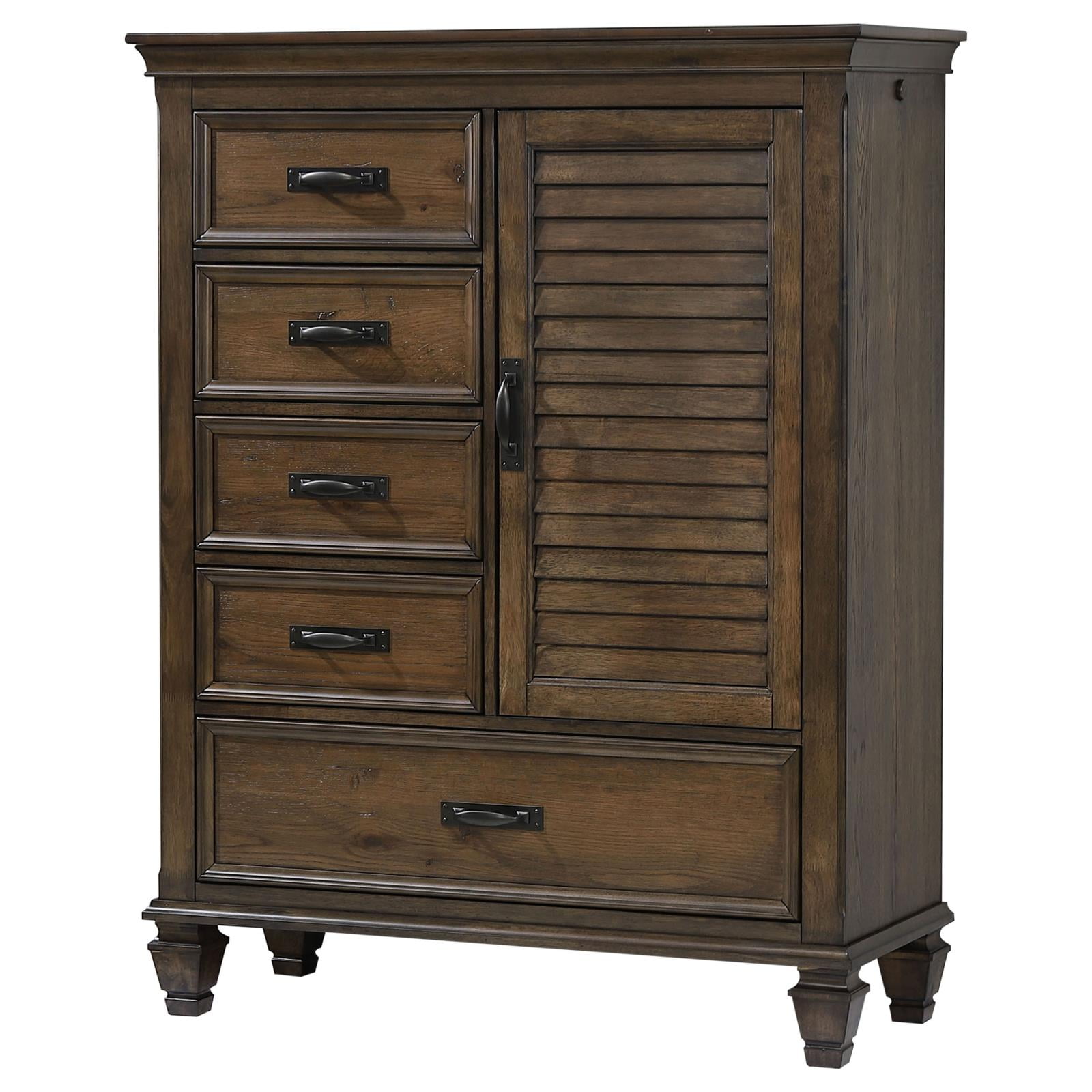 Burnished Oak Farmhouse 5-Drawer Door Chest with Soft Close