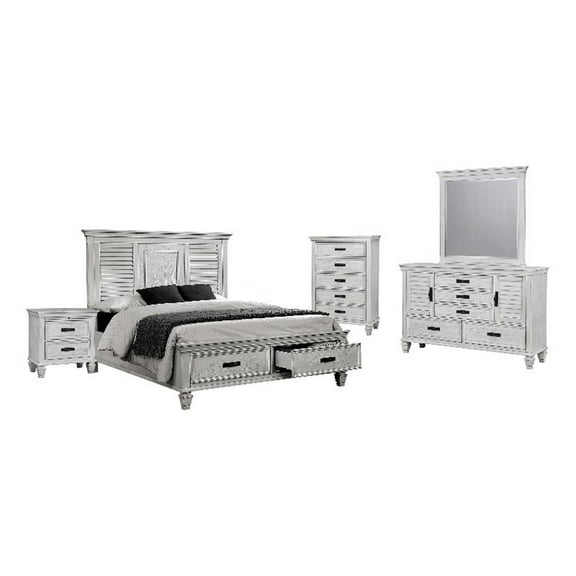Franco 5-piece Eastern King Storage Bedroom Set Antique White