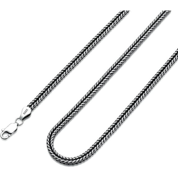Franco Chain Sterling Silver Foxtail Necklace for Men 2mm 3mm Diamond Cut Chain for Men Women