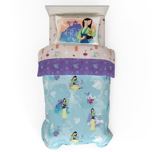 Franco Disney Princess Mulan Kids Bedding Super Soft Microfiber Comforter and Sheet Set, 4 Piece Twin Size, (Official Licensed Product)