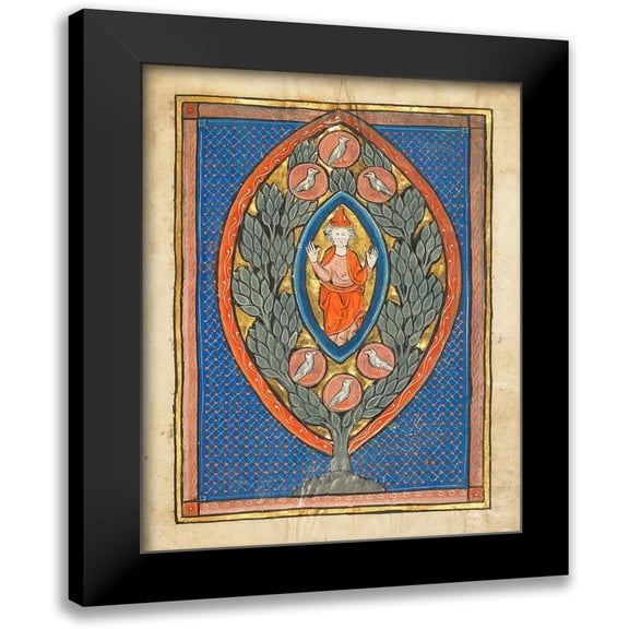 Franco-Flemish 13th Century 12x14 Black Modern Framed Museum Art Print Titled - A Man Enthroned within a Mandorla in a Tree