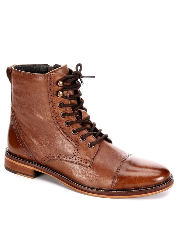 Mens Drexel Cap Toe Brogue Lace Up Boot Shoes, Tan, US 13