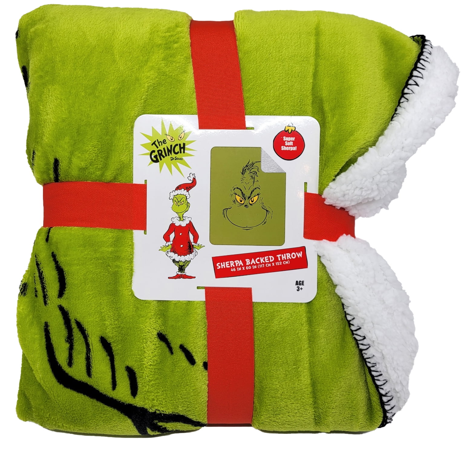 Franco Grinch Face Christmas Throw Blanket Sherpa Lined Soft Fleece, Dr