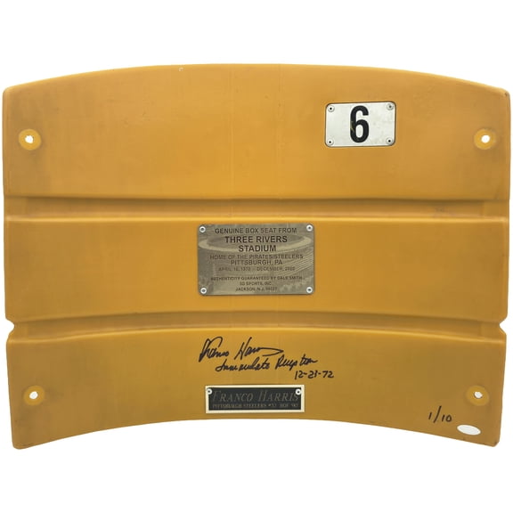 Franco Harris Autographed Three Rivers Stadium Seat Pittsburgh Steelers "Immaculate Reception 12-23-72" #1/10 Steiner Holo SKU #261737