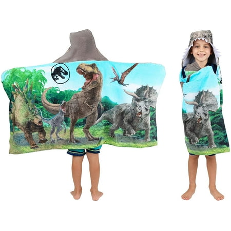 Franco Kids Bath and Beach Soft Cotton Terry Hooded Towel Wrap, 24 in x 50 in, Jurassic World