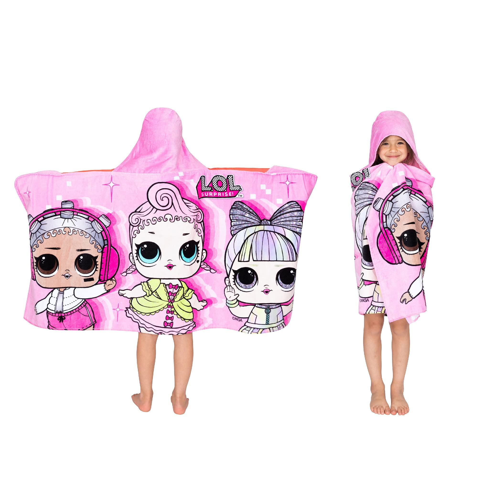 LOL Surprise Kids Bath & Beach Soft Cotton Terry Hooded Towel Wrap, 24 in x 50 in