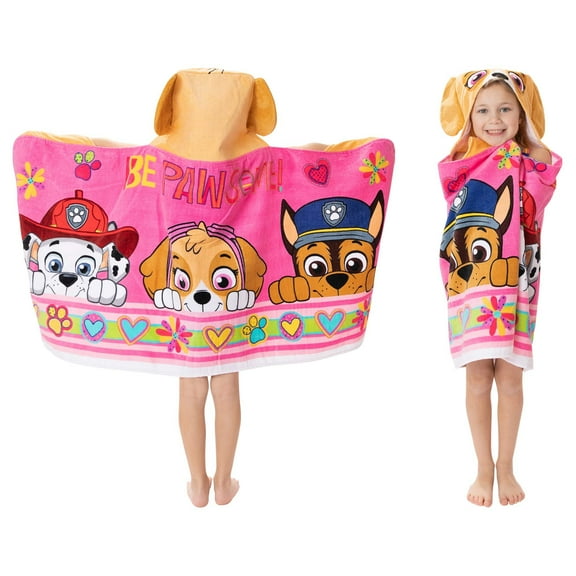 Franco Kids Bath and Beach Soft Cotton Terry Hooded Towel Wrap, 24" x 50", Paw Patrol Pink 24" x 50"