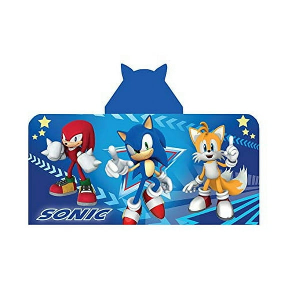 Franco Kids Bath and Beach Soft Cotton Terry Hooded Towel Wrap, 24" x 50", Sonic The Hedgehog