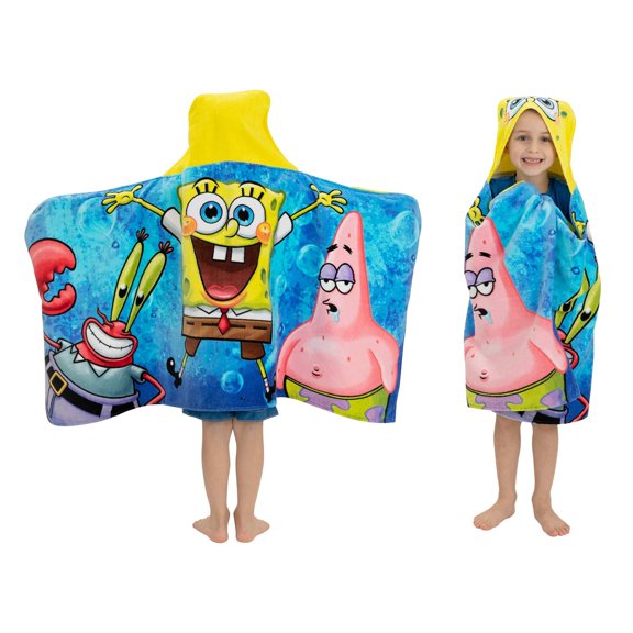 Franco Kids Bath and Beach Soft Cotton Terry Hooded Towel Wrap, 24" x 50", Spongebob 24" x 50"
