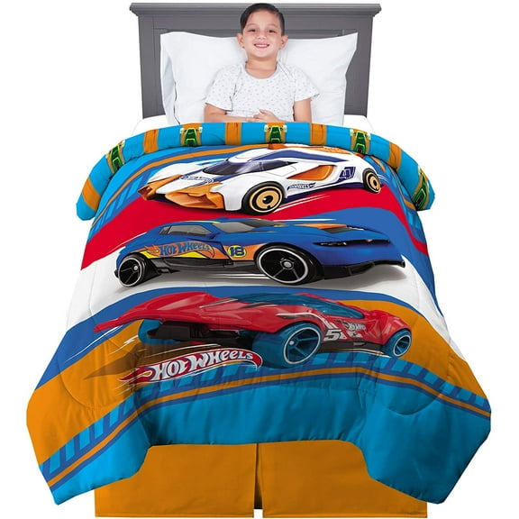 Franco Kids Bedding Super Soft Reversible Comforter, Twin/Full Size 72" x 86", Hot Wheels (1 Count)