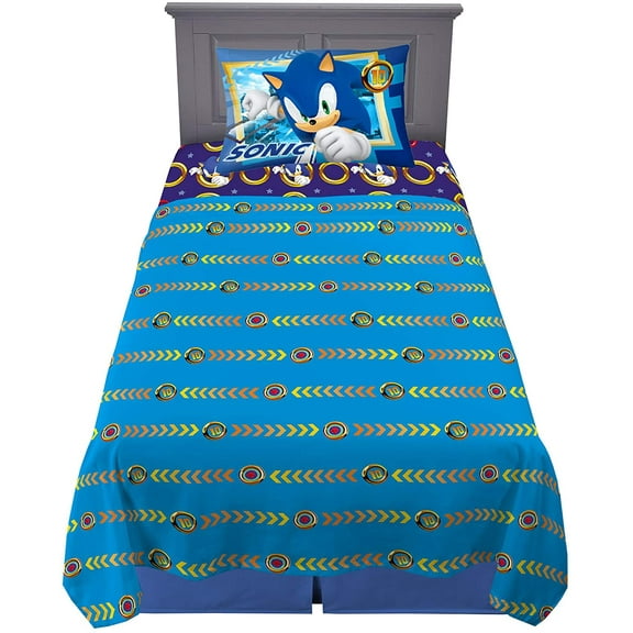 Franco Kids Bedding Super Soft Microfiber Sheet Set, Twin, Sonic The Hedgehog, Anime Twin Sonic the Hedgehog