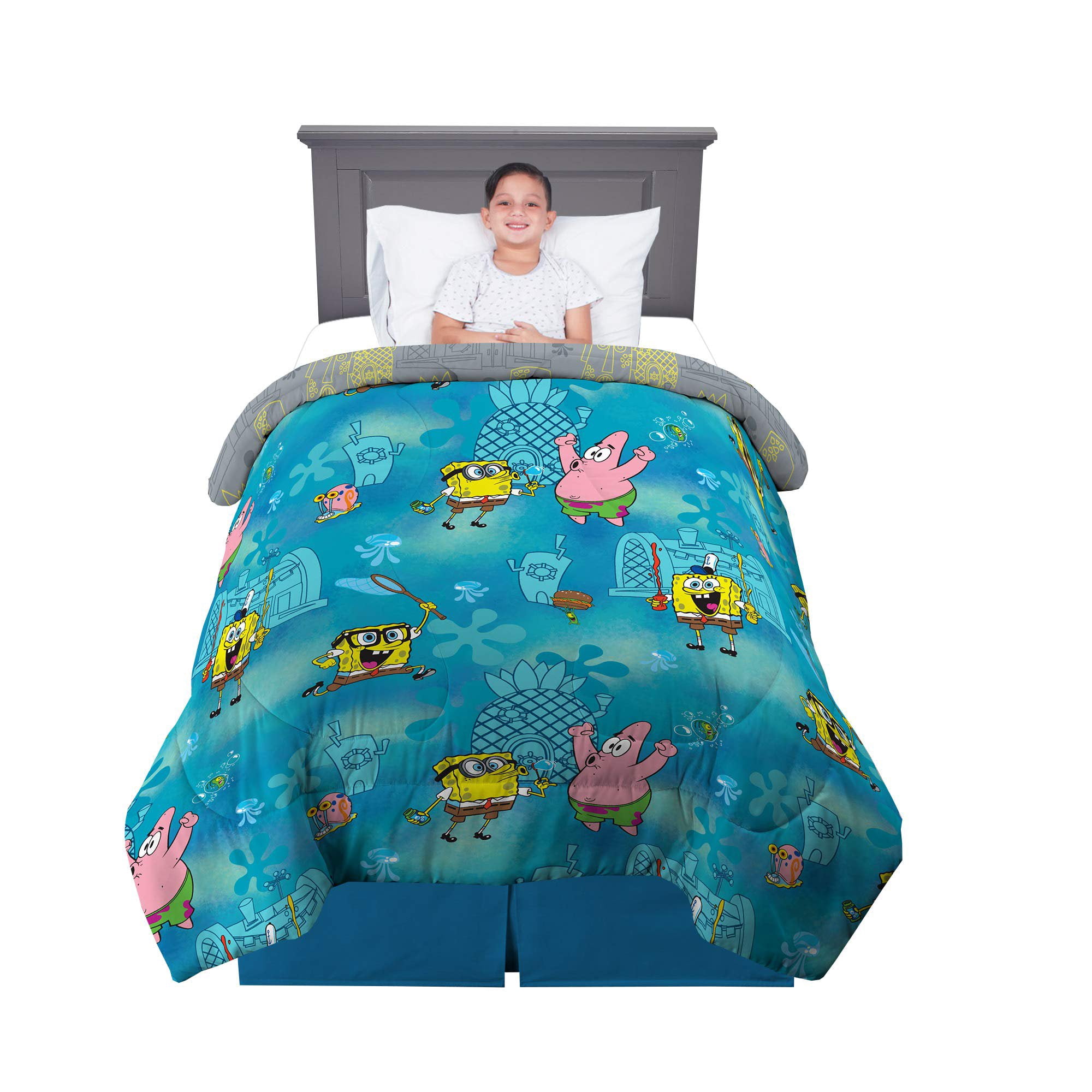 Franco Kids Spongebob Twin/Full Reversible Comforter, Size 72" x 86", Sponge on The Run