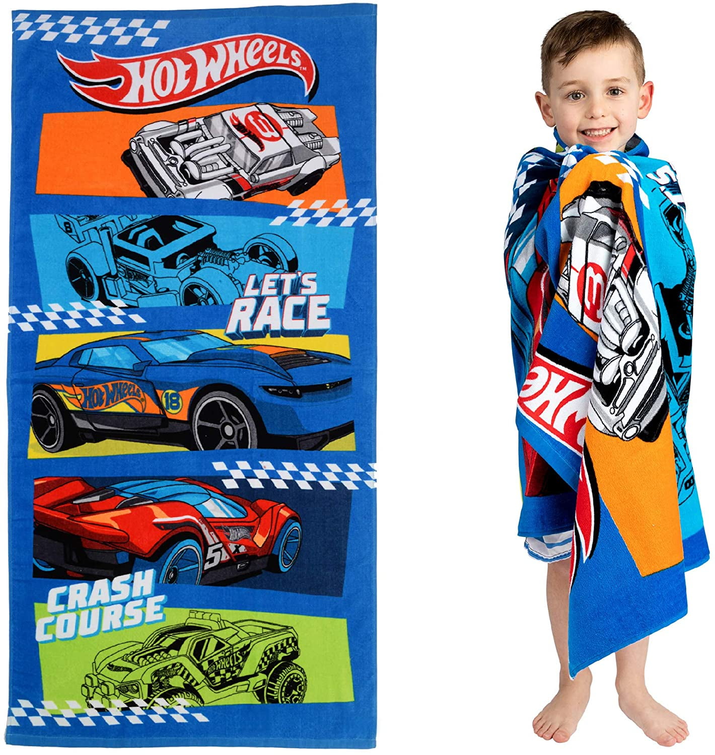 Franco Kids Super Soft Cotton Bath/Pool/Beach Towel, 58 In x 28 In, Hot Wheels 58 in x 28 in Hot Wheels
