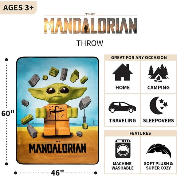 Franco Lego Star Wars The Child Mandalorian Bedding Super Soft Micro Raschel Throw, 46 in x 60 in (Official Lego Product)