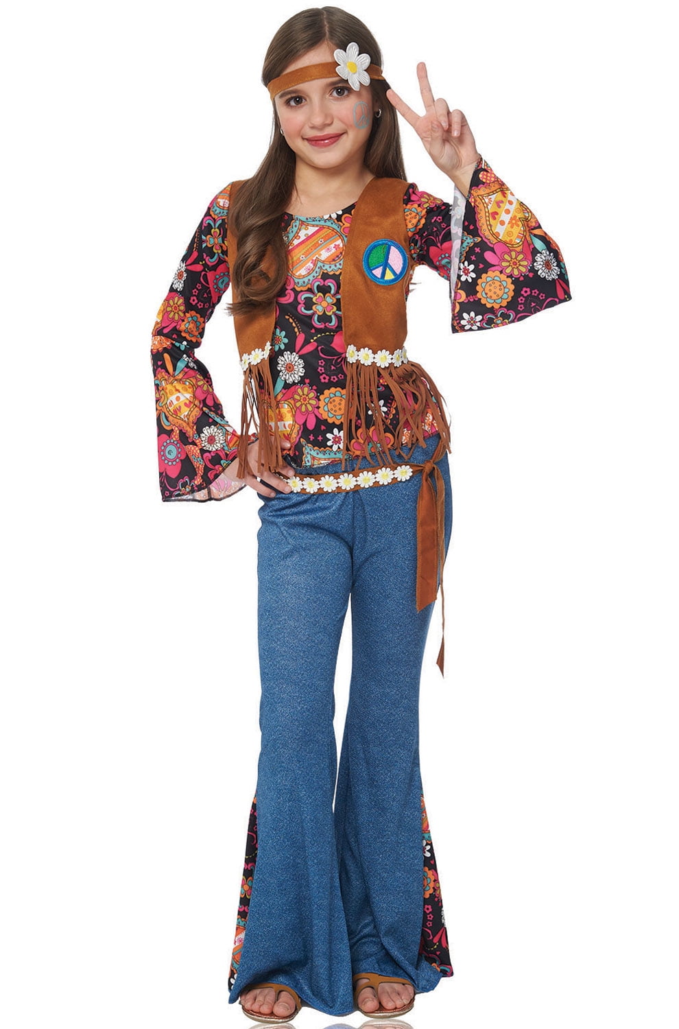 Franco Peace Out Girls Hippie 70s Flower Girl's Halloween Fancy
