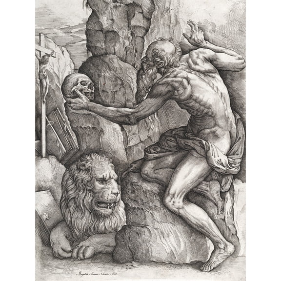 Franco Saint Jerome Etching Engraving Drawing Extra Large XL Wall Art Poster Print