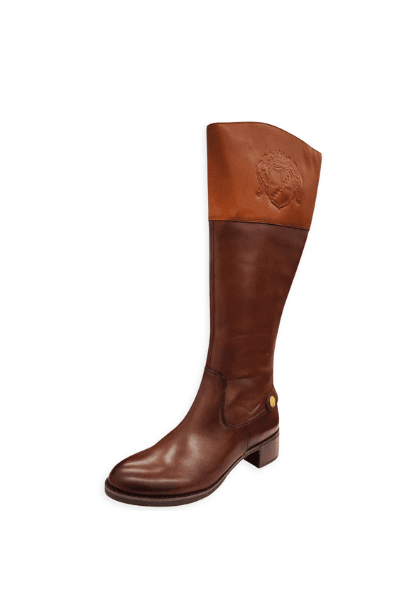 Chipper Brown Leather/Banana Wide Calf Riding Flat Comfort Boots (Brown/Banana, 5.5)