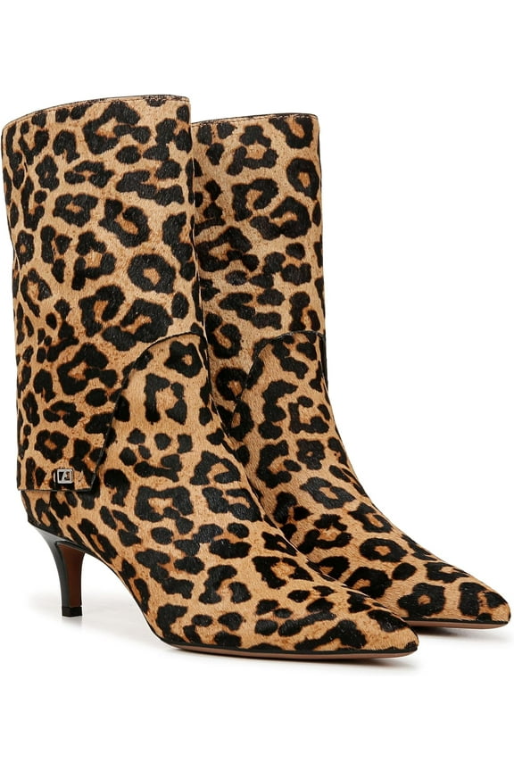 Women's Alberta Pointed Toe Mid Calf Boot Camel Brown Leopard Print 8.5M