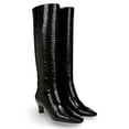 thumbnail image 1 of Franco Sarto Women's Andria Pointed Toe Knee High Boot Black Croc Patent Leather 9.5M, 1 of 5