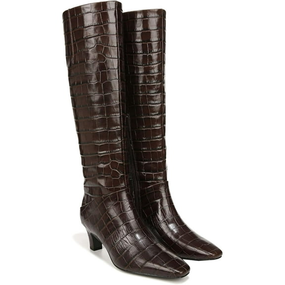 Franco Sarto Women's Andria Pointed Toe Knee High Boot Brown Croco Leather 5M