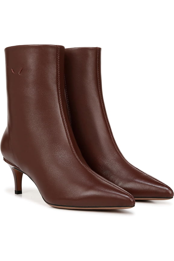 Women's Anna Pointed Toe Kitten Heel Boot Warm Brown Leather 10M