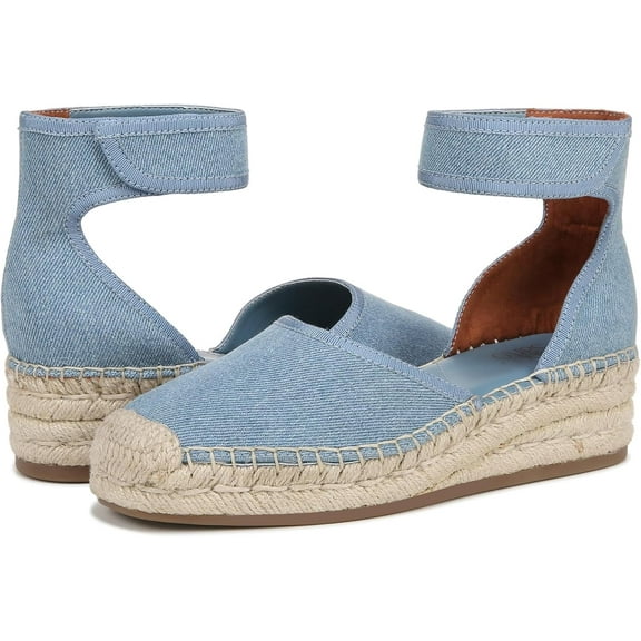 Franco Sarto Women's Bessa Espadrille Platform Ankle Strap Sandal Denim Blue Fabric 9M