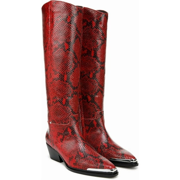 Franco Sarto Women's Billie Western Knee High Boot Crimson Red Snake 11M