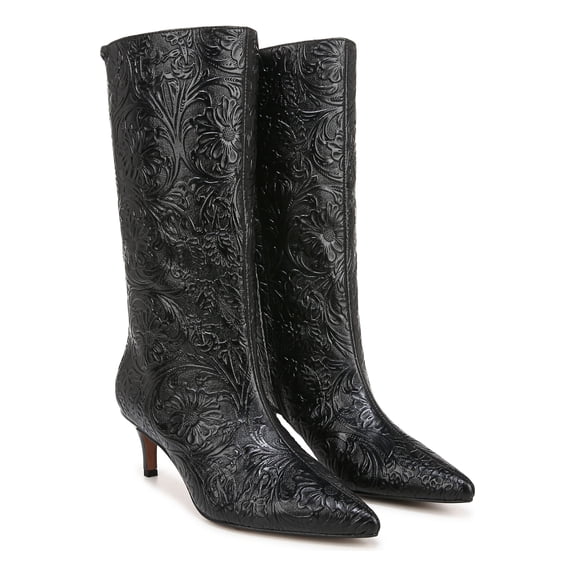 Franco Sarto Women's Black Embossed A-Amari Mid Calf Boots 10M