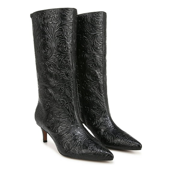 Franco Sarto Women's Black Embossed A-Amari Mid Calf Boots 7M