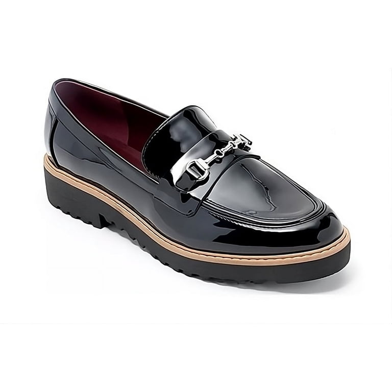 Franco Sarto Women Black Patent Leather Loafers Sarto by Franco Sarto Saffron Patent Lug Sole Loafers  main image 4