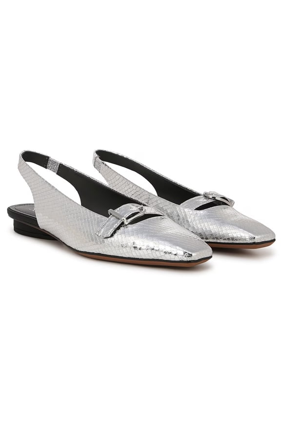 Women's Carana Pointed Toe Slingback Flats Silver Snake 6.5M