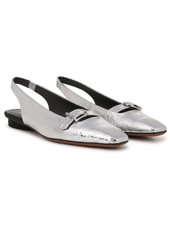 Women's Carana Pointed Toe Slingback Flats Silver Snake 6M