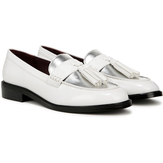 Franco Sarto Women's Carolynn Low Slip on Tassel Loafers White Silver 7W