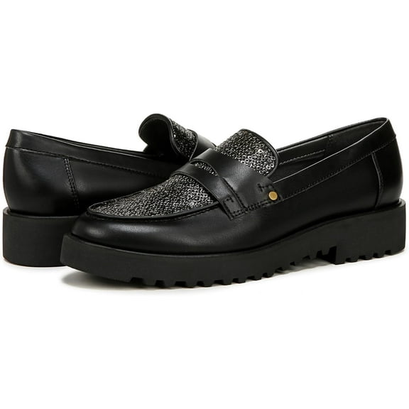 Franco Sarto Women's Cassandra Platform Penny Loafer Black Sequins 8M