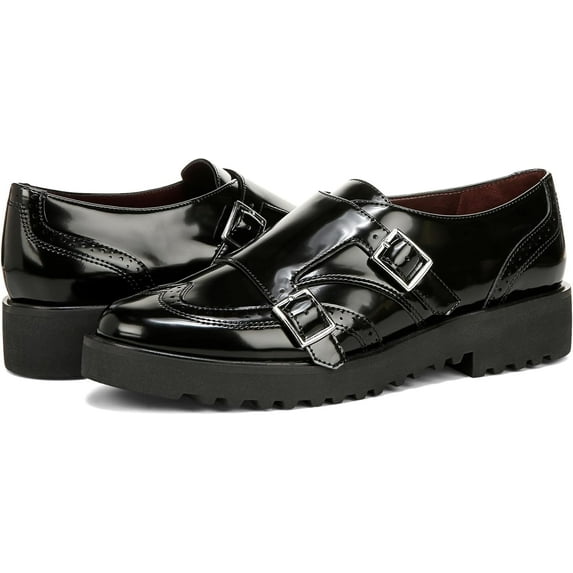 Franco Sarto Women's Chance Monkstrap Lug Sole Oxford Black Patent 10M