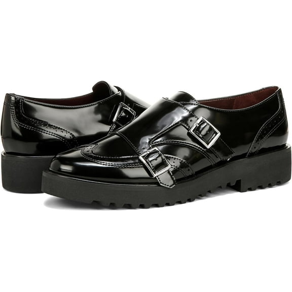 Franco Sarto Women's Chance Monkstrap Lug Sole Oxford Black Patent 8.5M