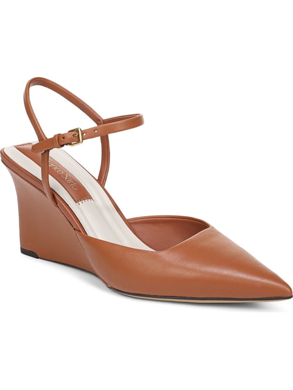 Women's Cherie Pointed Toe Ankle Wrap Wedge Pump Cognac Brown 6.5M