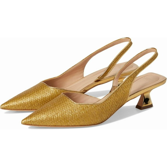 Franco Sarto Women's Devin Pointed Toe Kitten Heel Slingback Pump Gold Raffia 8M