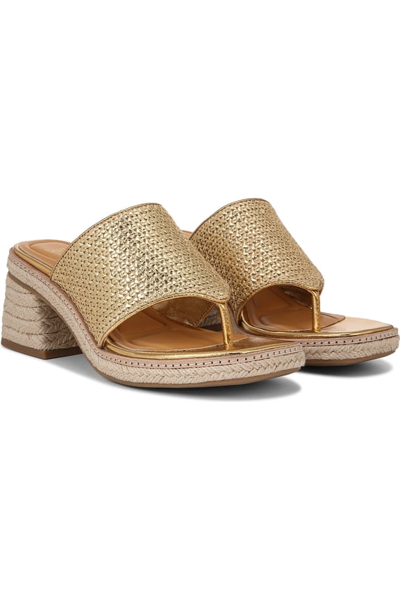 Women's Ferrara Block Heeled Thong Sandal Gold Raffia 9.5M