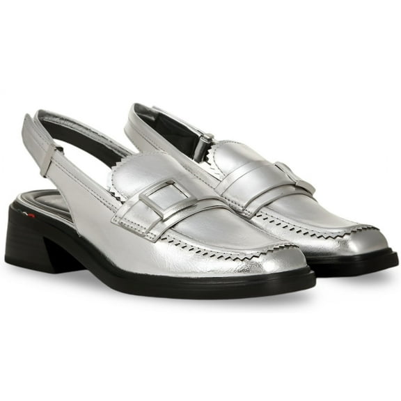 Franco Sarto Women's Gianna Slingback Loafers Silver 7.5M