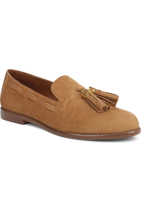 Women's Hartlie Tassel Loafer Warm Camel Brown Suede 7.5M