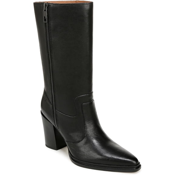 Franco Sarto Women's Jaxon Mid Calf Heeled Boot Black Smooth 10M
