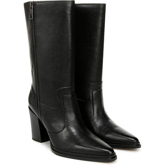 Franco Sarto Women's Jaxon Mid Calf Heeled Boot Black Smooth 9M