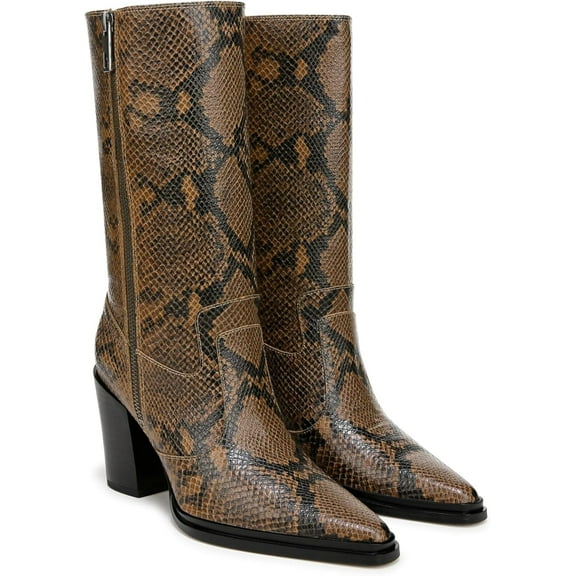 Franco Sarto Women's Jaxon Mid Calf Heeled Boot Woodland Taupe Snake 8.5M